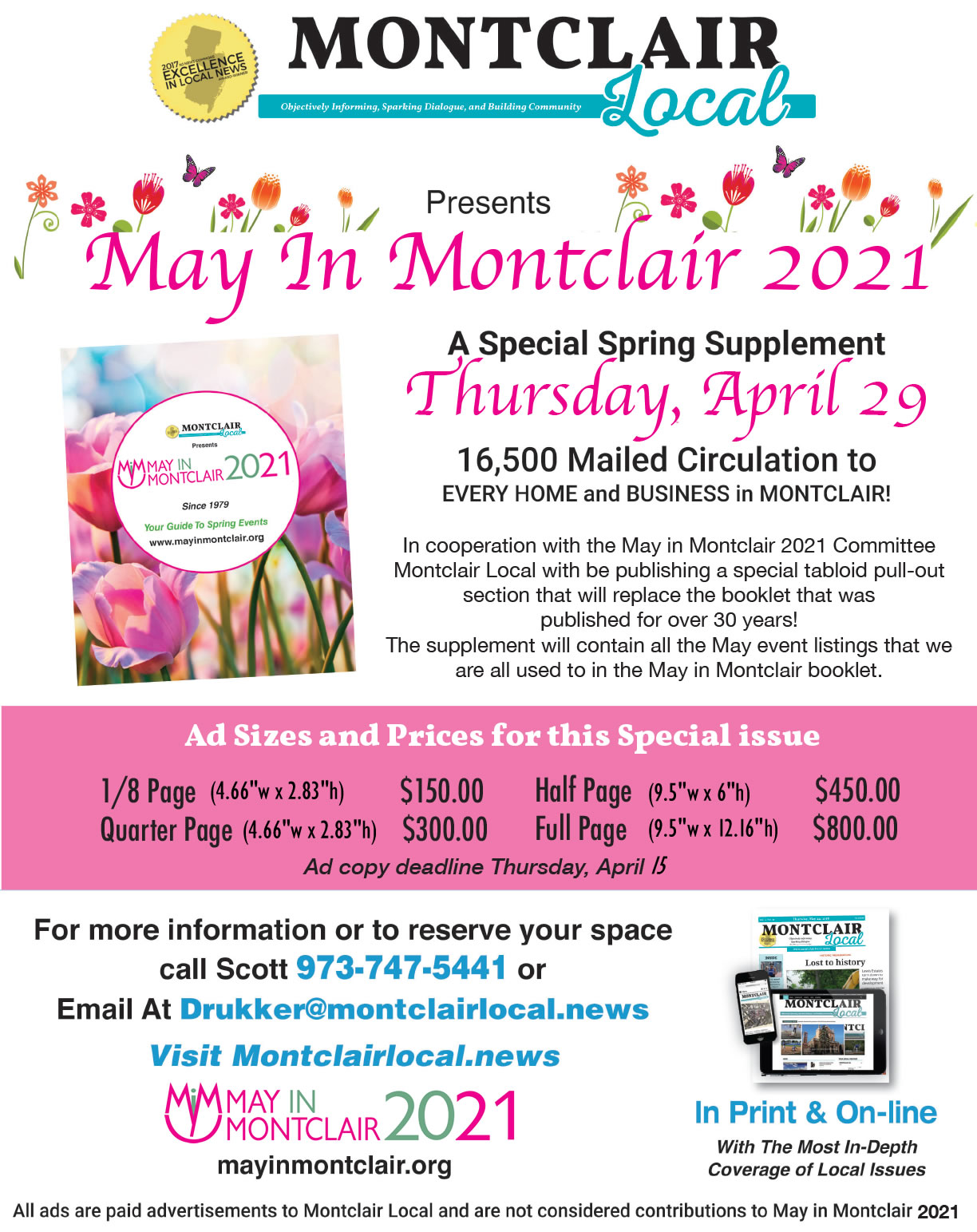 Advertise in the May in Montclair 2021 supplement, printed this year by
